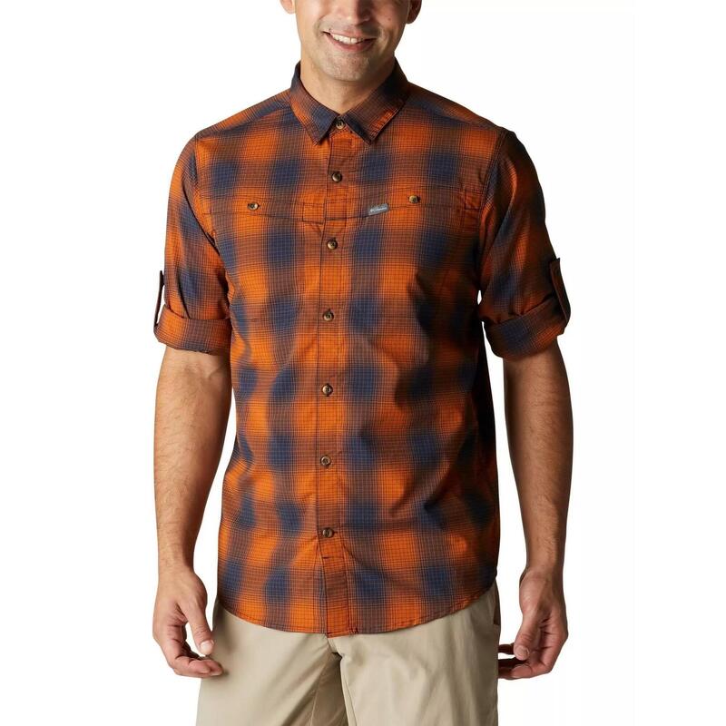 Newton Ridge II Plaid Long Sleeve Shirt férfi túraing - narancssárga