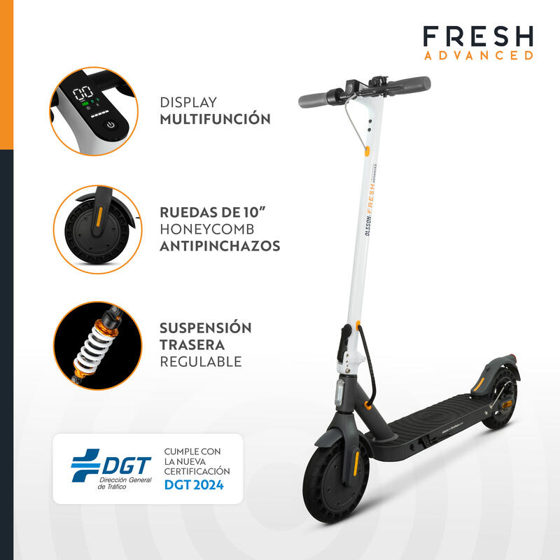 Patinete eléctrico FRESH ADVANCED DGT 2024 500W 10000mAh 38km autonomía