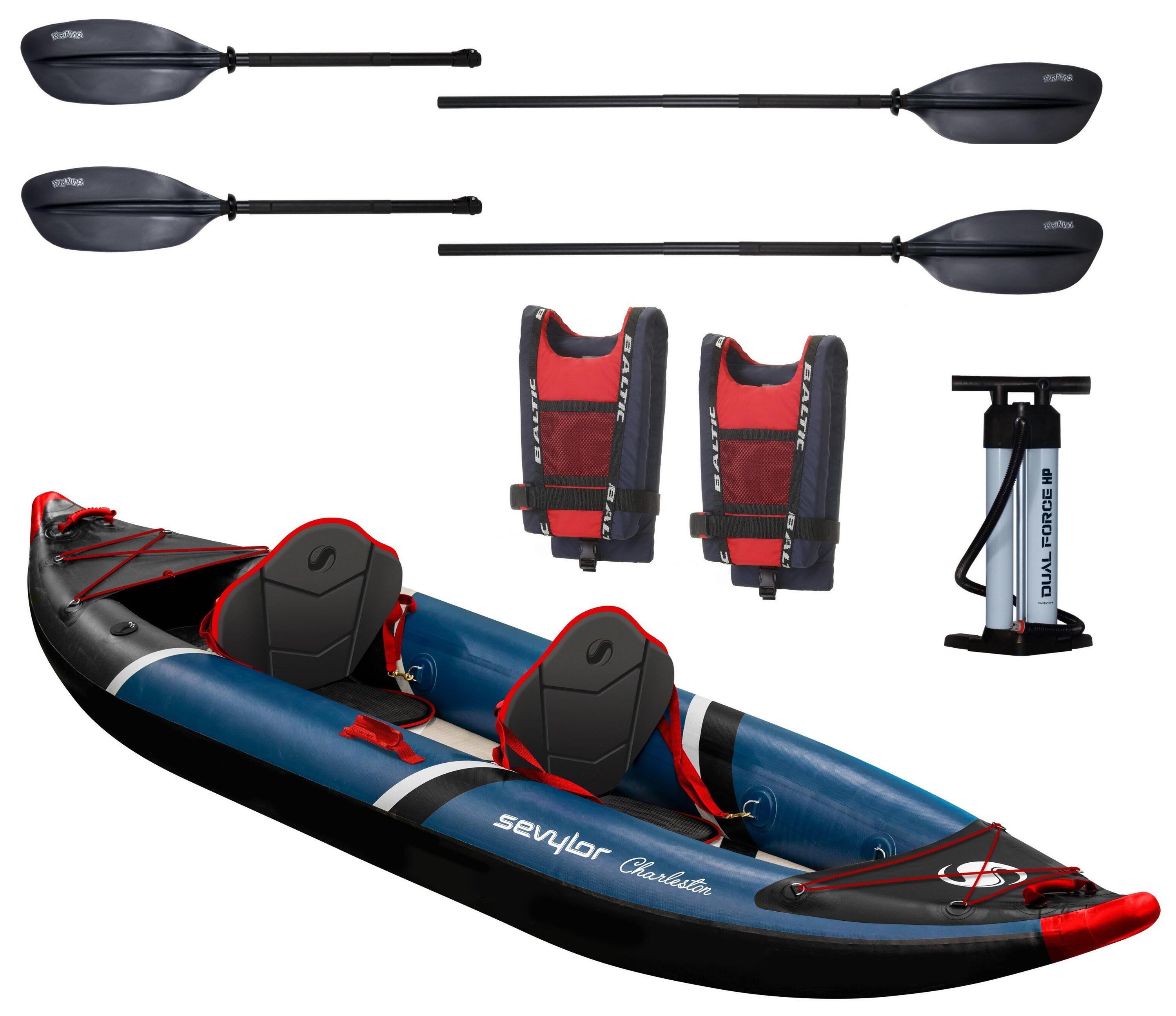 Charleston 2 Person Kayak Kit with buoyancy aids, fibreglass paddles and pump 1/4