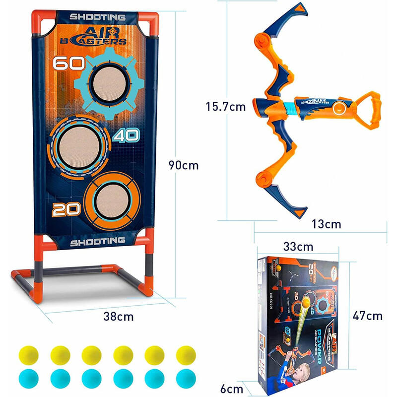 Air Blasters íj típusú fegyver céltáblával és 12 EVA golyóval, 33x5.5x55 cm