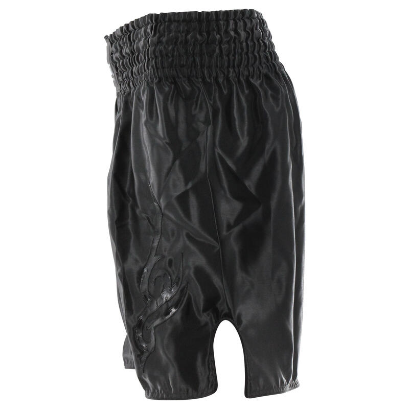 Kick Boxing Short Modèle Long Enfants/Adultes Noir Satin