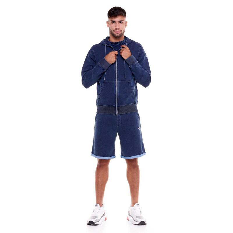 Sweat zippé homme en denim wash Leone Indigo