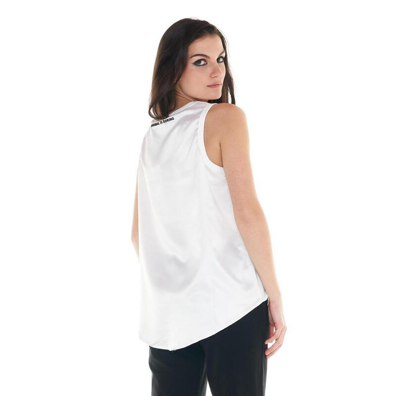 Top feminino de cetim preto e branco