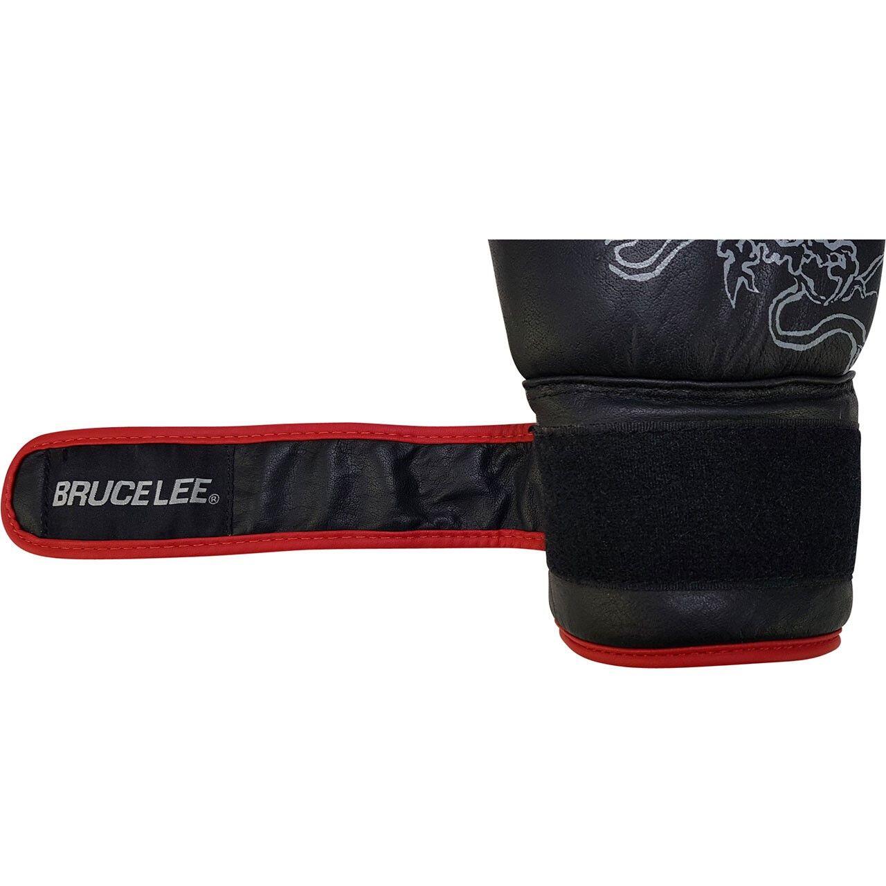 Guantoni da boxe Bruce Lee Deluxe pelle nera vera Velcro pollice cucito 3/5