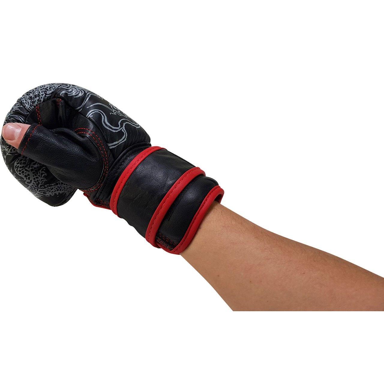 Guantoni da boxe Bruce Lee Deluxe pelle nera vera Velcro pollice cucito 2/5