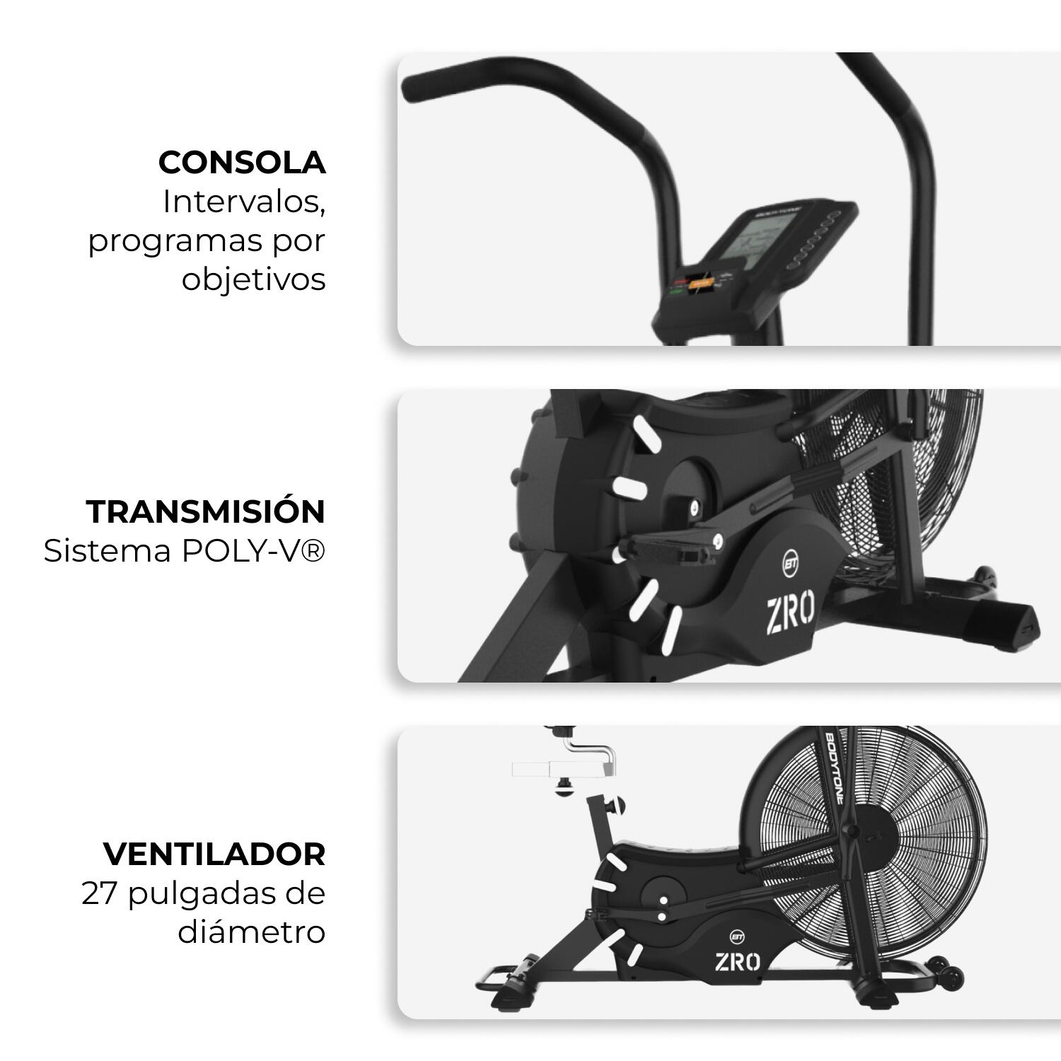 Airbike Bicicleta indoor resistencia al aire Bodytone ZROBv1, pantalla LCD 7/7