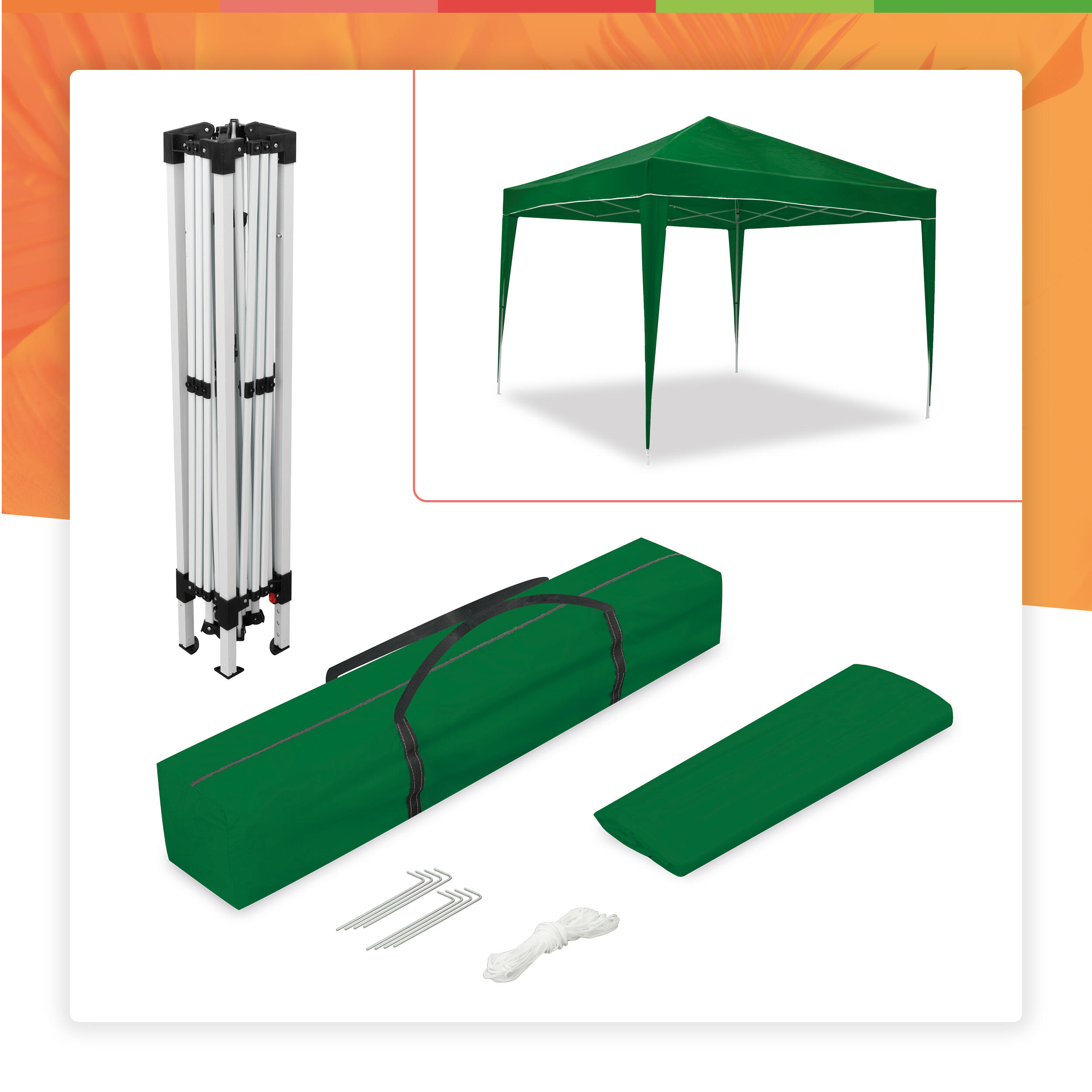 Opvouwbare tent 3x3 m Classic Groen - Waterdicht - Winden 4/7