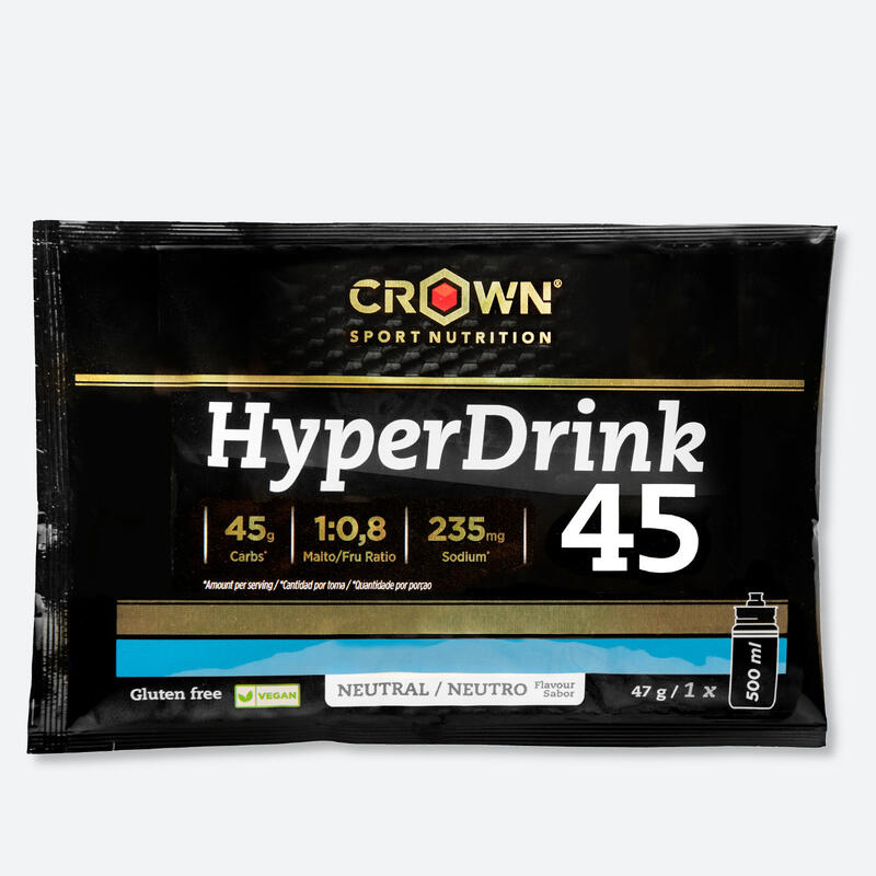 Caja con 10 sobres de bebida alta en carbohidratos Línea Hyper HyperDrink 45