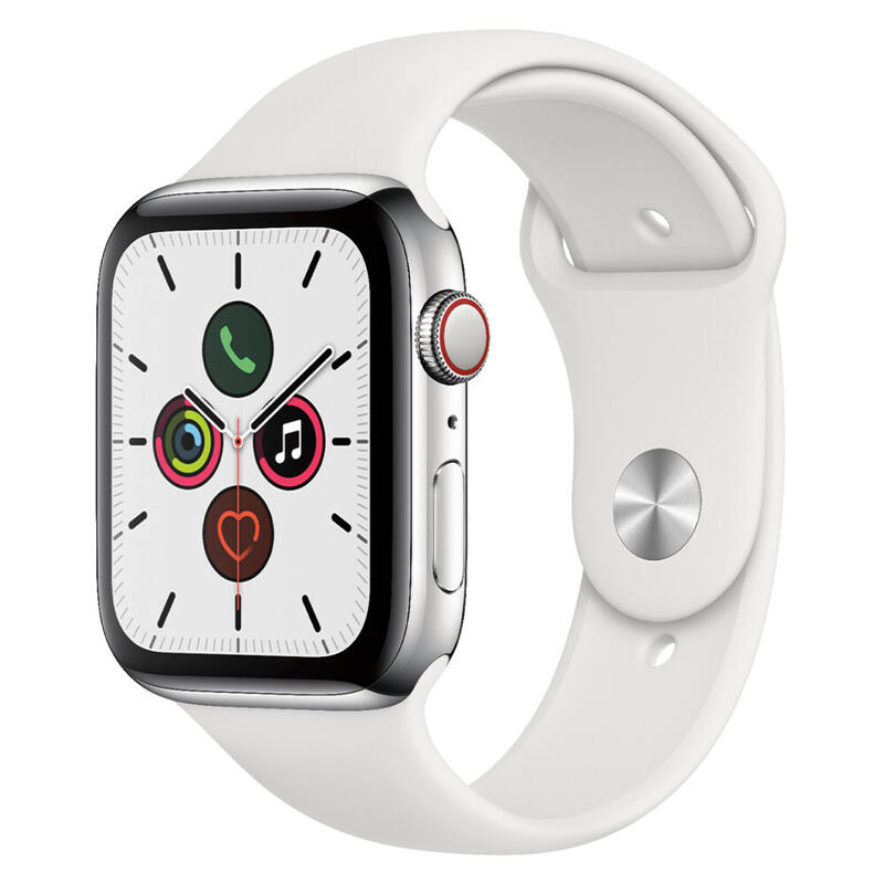 Refurbished - Apple Watch Series 5 44mm GPS+Cellular - Zilver/Wit - Goed