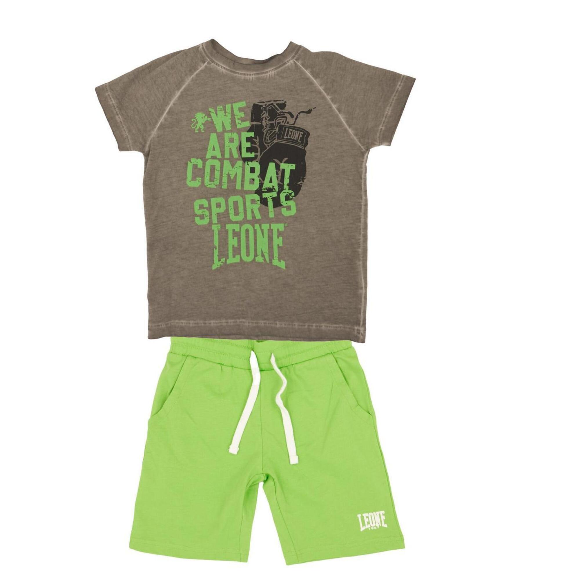 Leone 1947 Apparel - Ensemble Complet T-shirt Et Short Enfant Leone Street - Survêtement - Gris|vert - 8 À 10 Ans - Decathlon