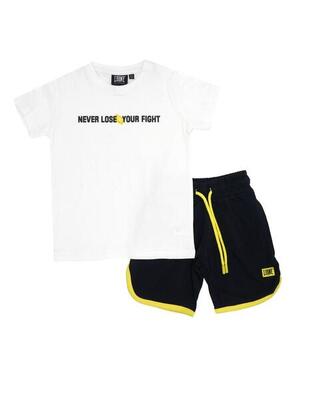 Kinder-Set mit Kurzarm-T-Shirt und Bermuda-Shorts in Fight Fluo Triacetat