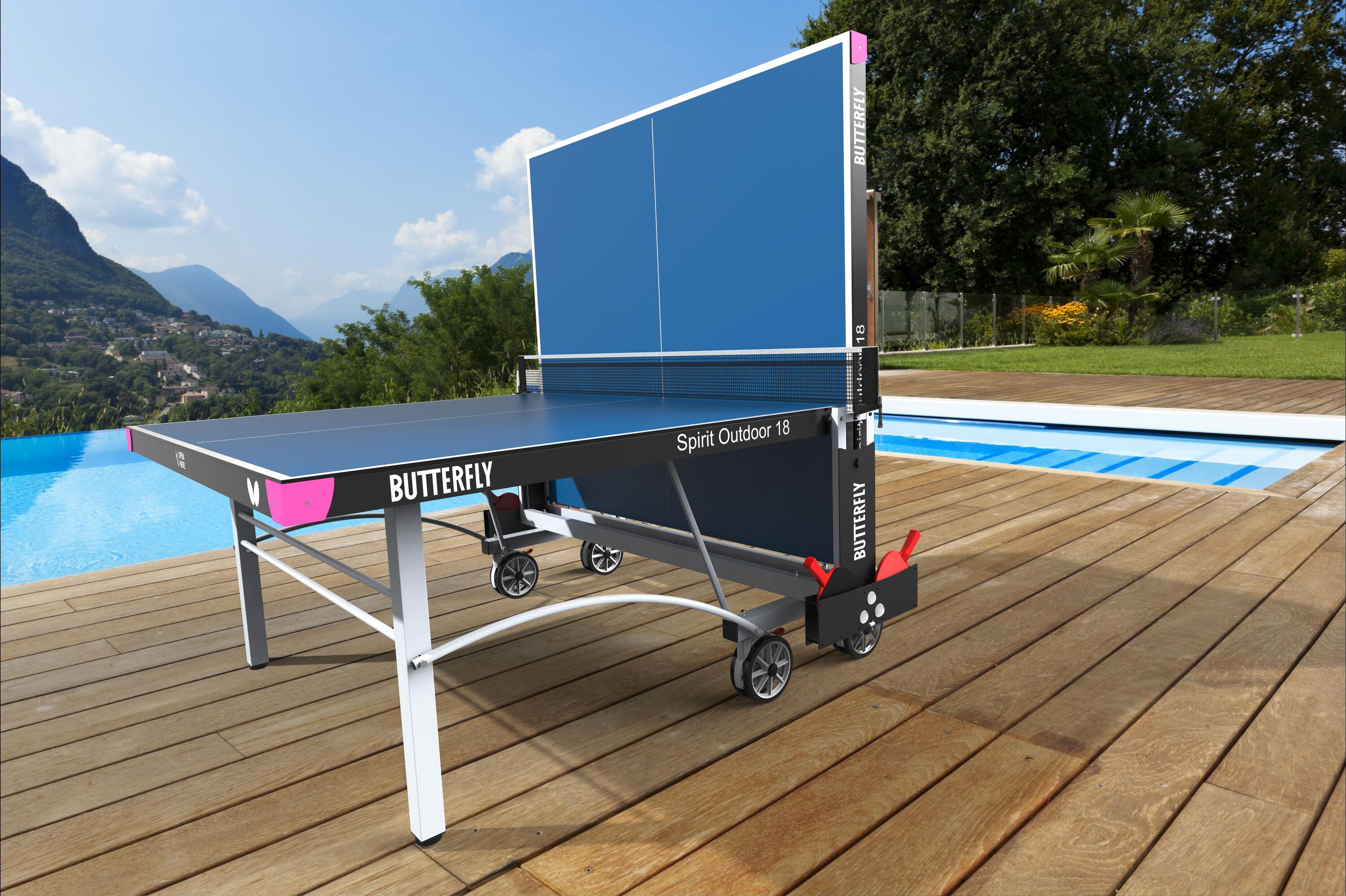 Butterfly Spirit 18 Outdoor Rollaway Table Tennis Table Blue 3/4
