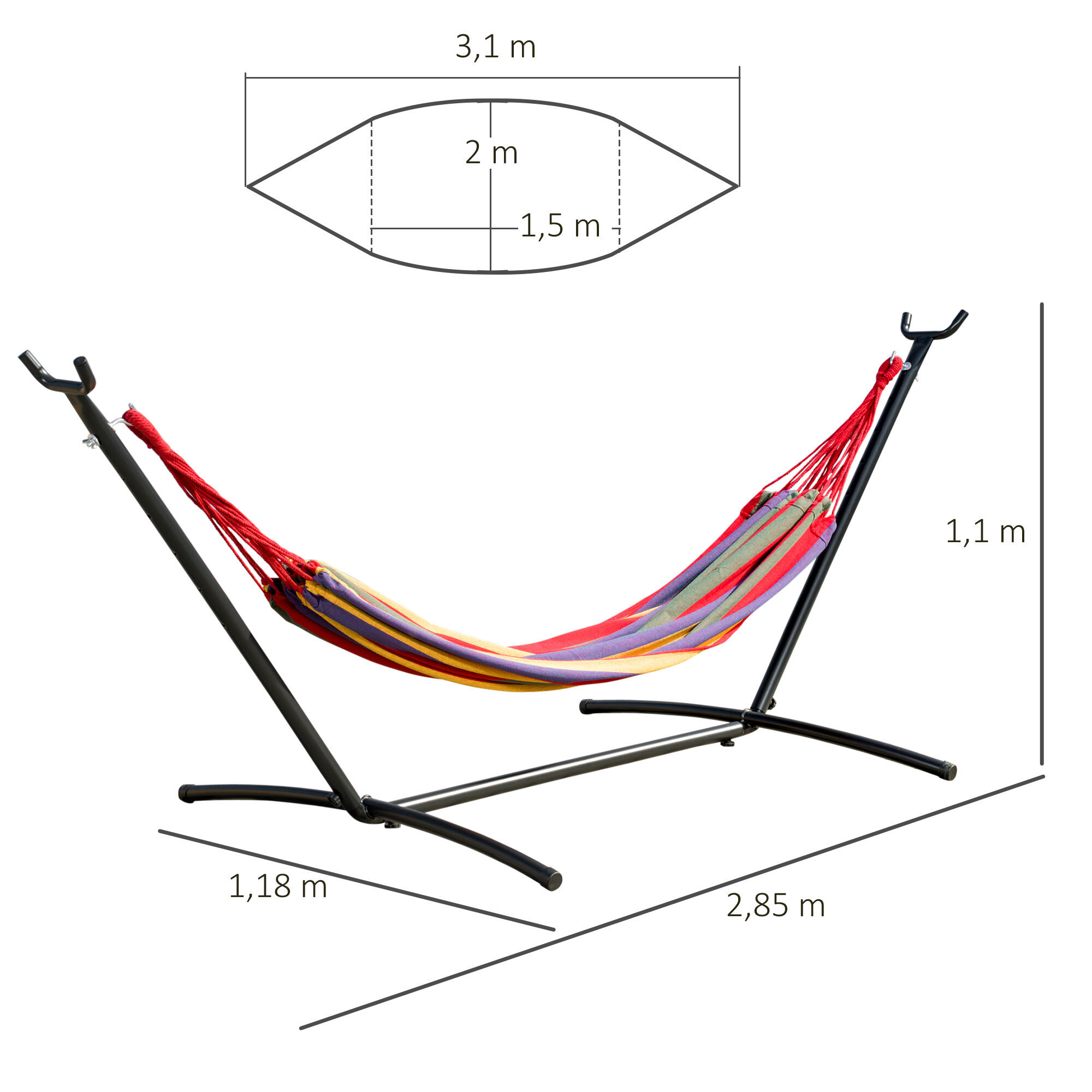 Rede com Suporte 285x118x110 cm Multicolor Outsunny 3/7