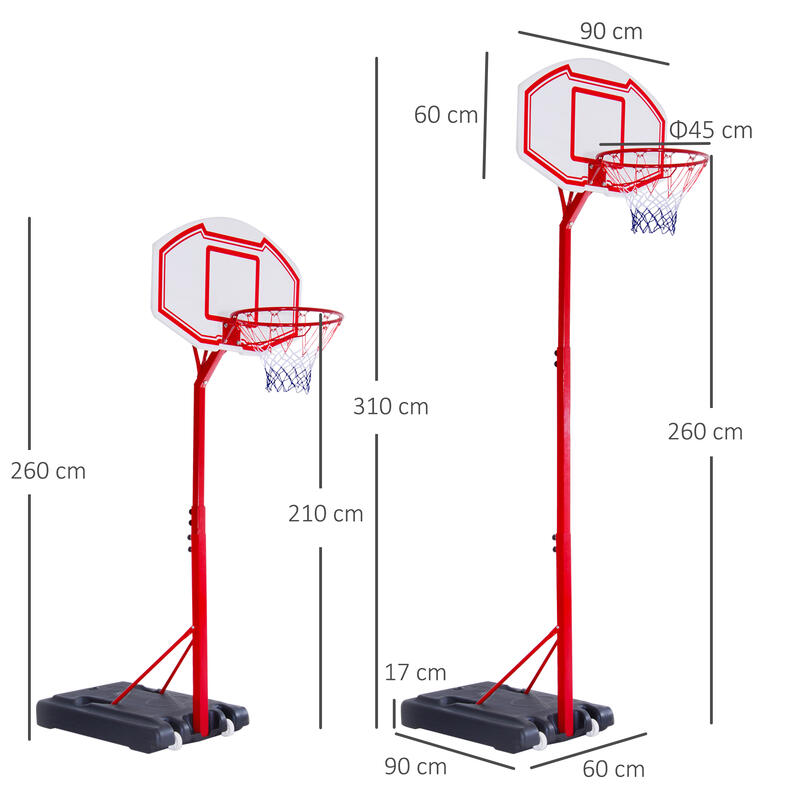 HOMCOM sistem de baschet pentru exterior, inaltime reglabila 210-260cm