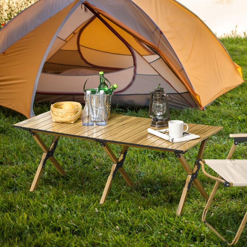 Mesa de Camping Outsunny 116x60x45 cm Madera Natural