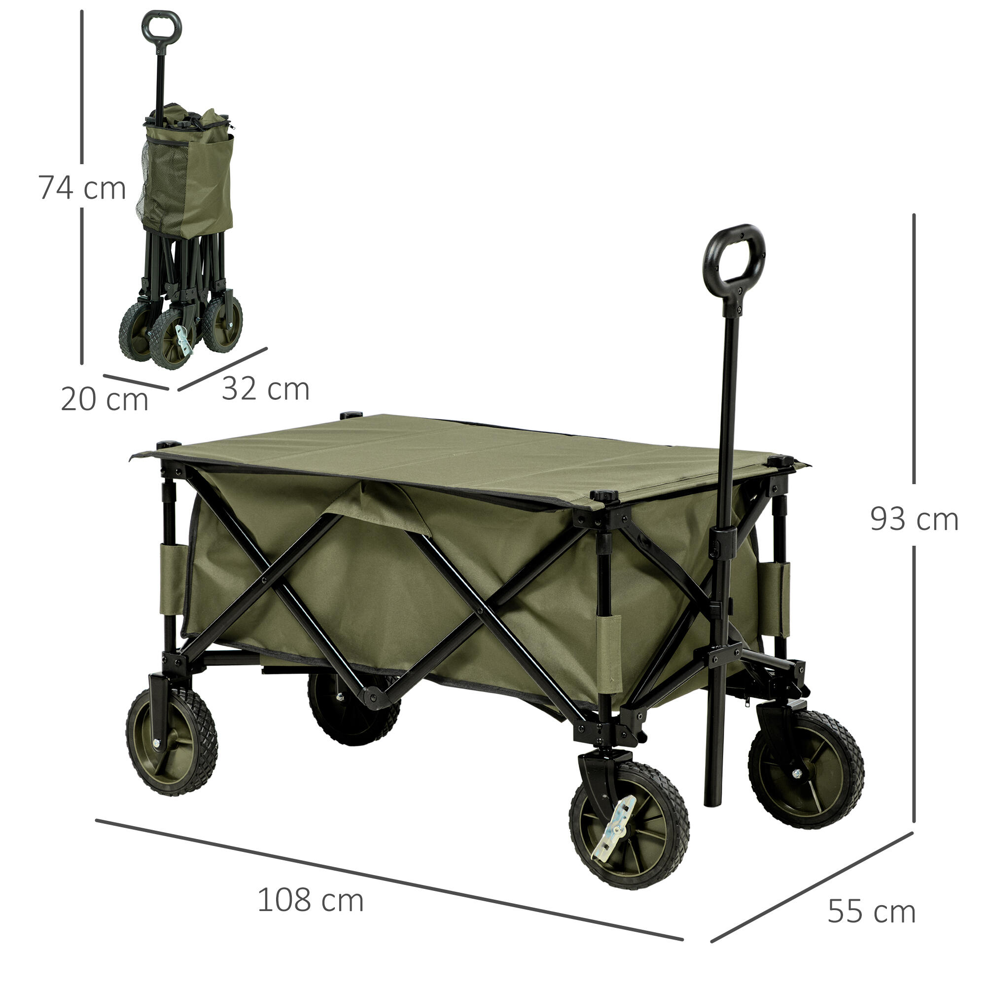 Carrinho dobrável 108x55x93cm verde escuro Outsunny 3/7