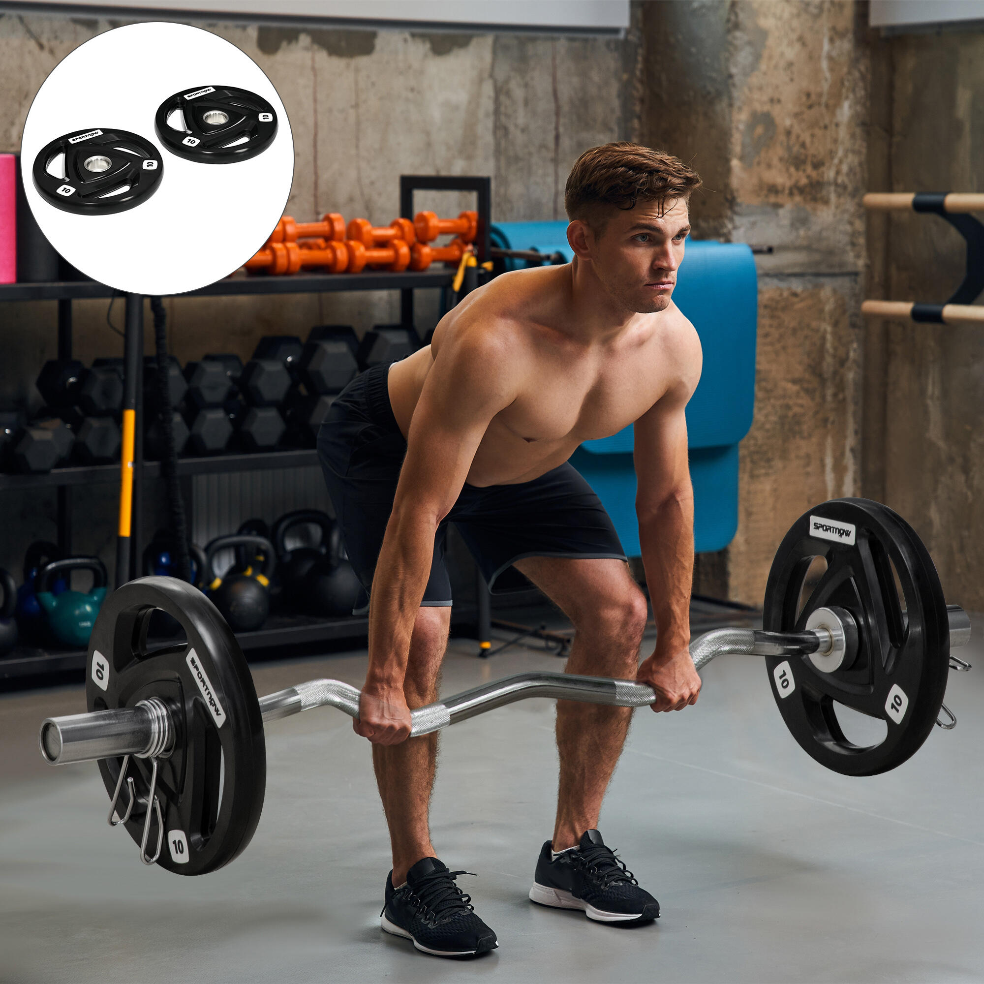 SPORTNOW Set di 2 Dischi Pesi da 10kg in Acciaio con Rivestimento in Gomma 2/6