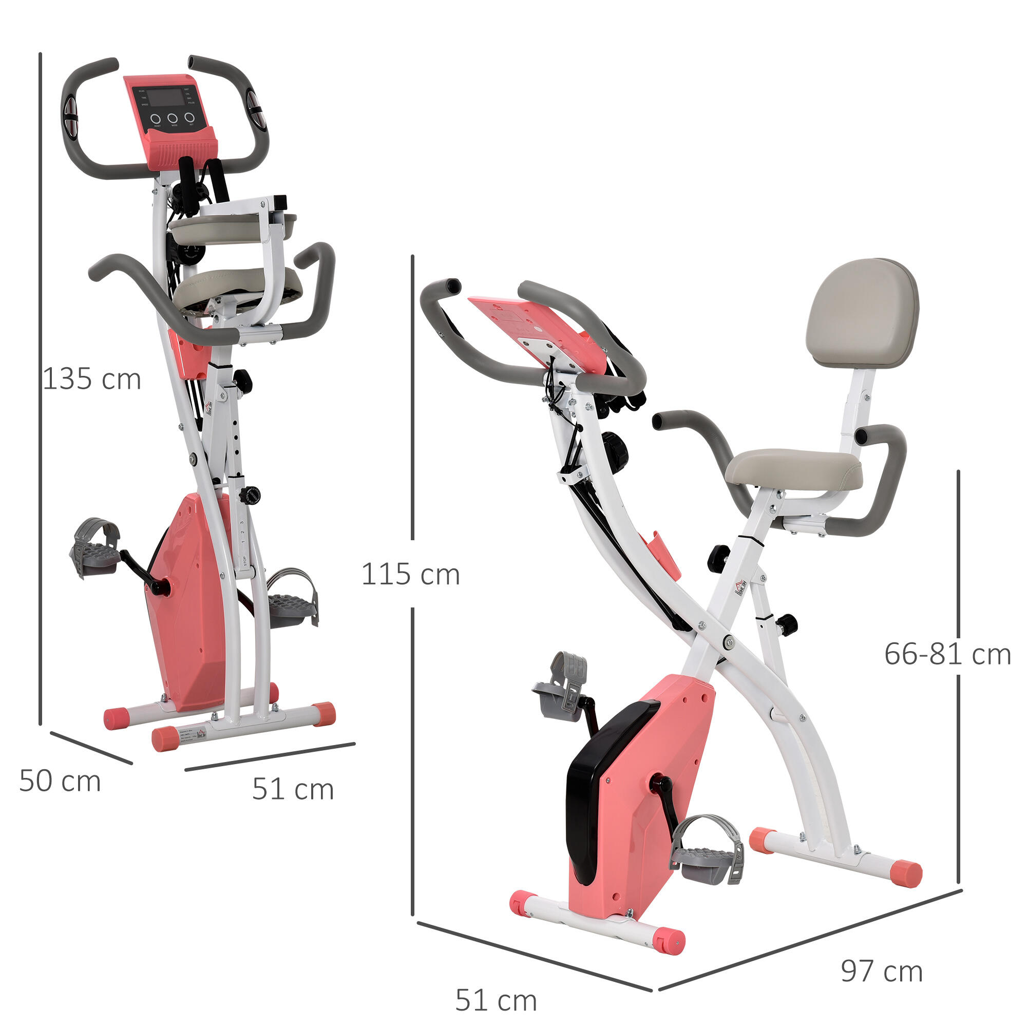 Bicicleta Estática 51x97x115cm Rosa e Branco HOMCOM 3/7