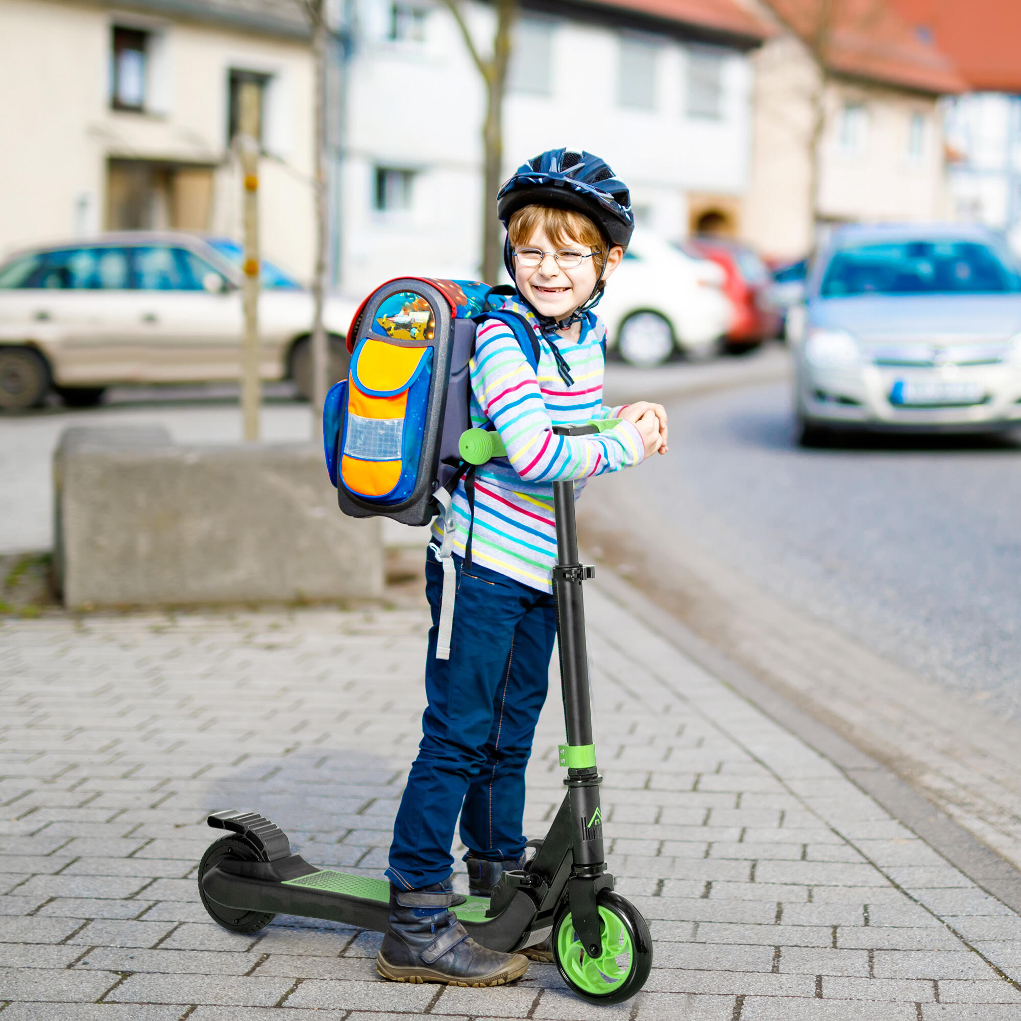 HOMCOM Monopattino Elettrico Pieghevole per Bambini 6+ Anni Nero e Verde 2/7
