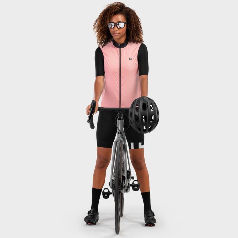 Gilet vélo coupe-vent femme Cyclisme V1-W Pink Wind Pêche Rosée
