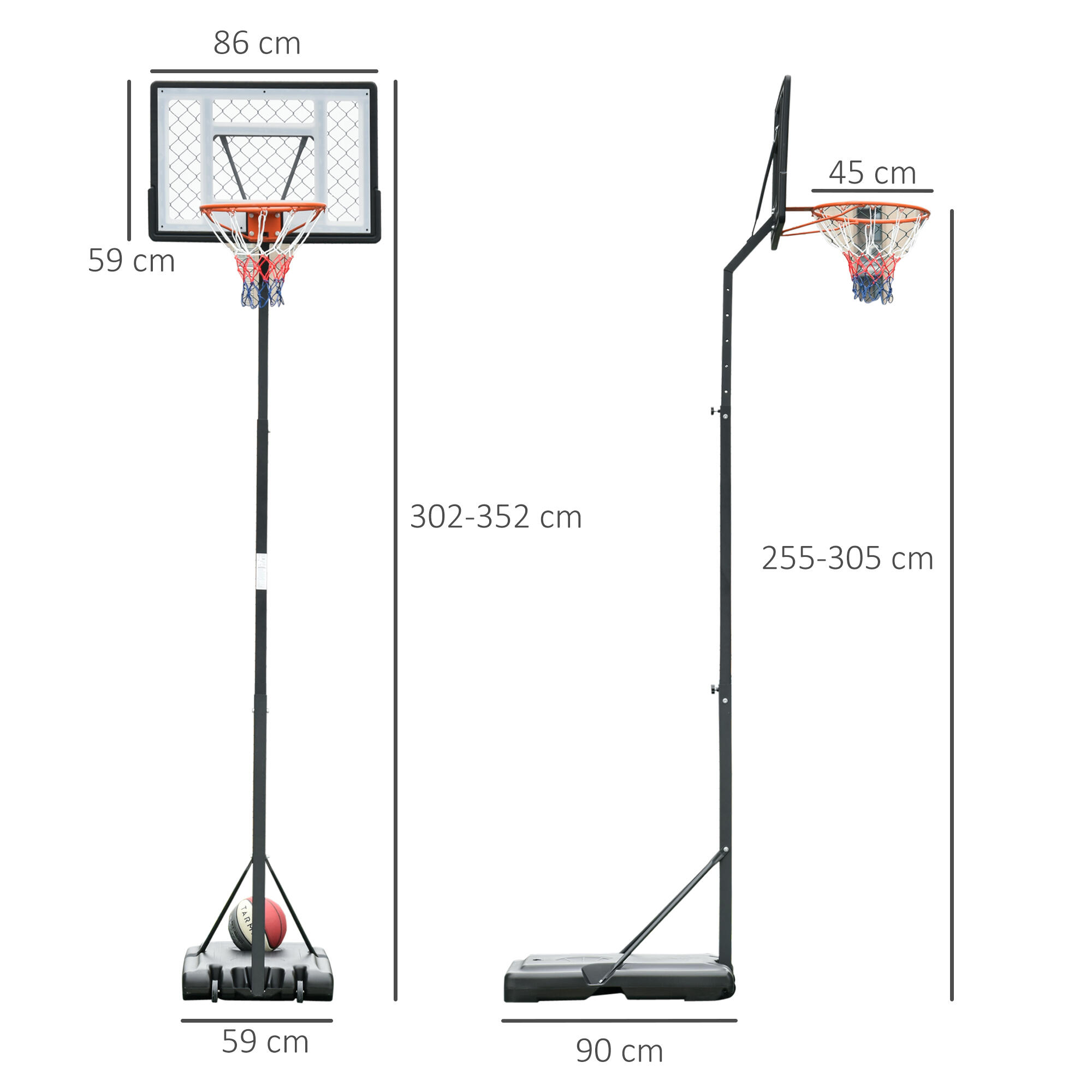 Tabela de Basquetebol Portátil Altura Ajustável 86x153x250-350 cm Preto 3/7