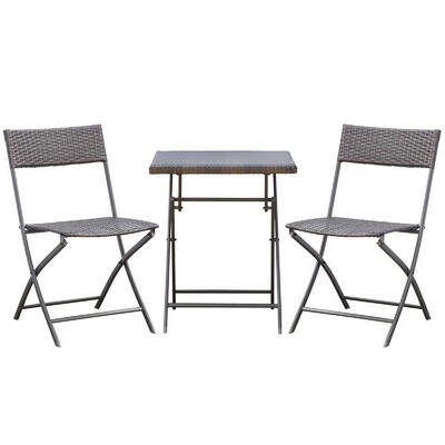 Outsunny Set Tavolino e Sedie da Esterno Pieghevoli in Rattan PE Nero