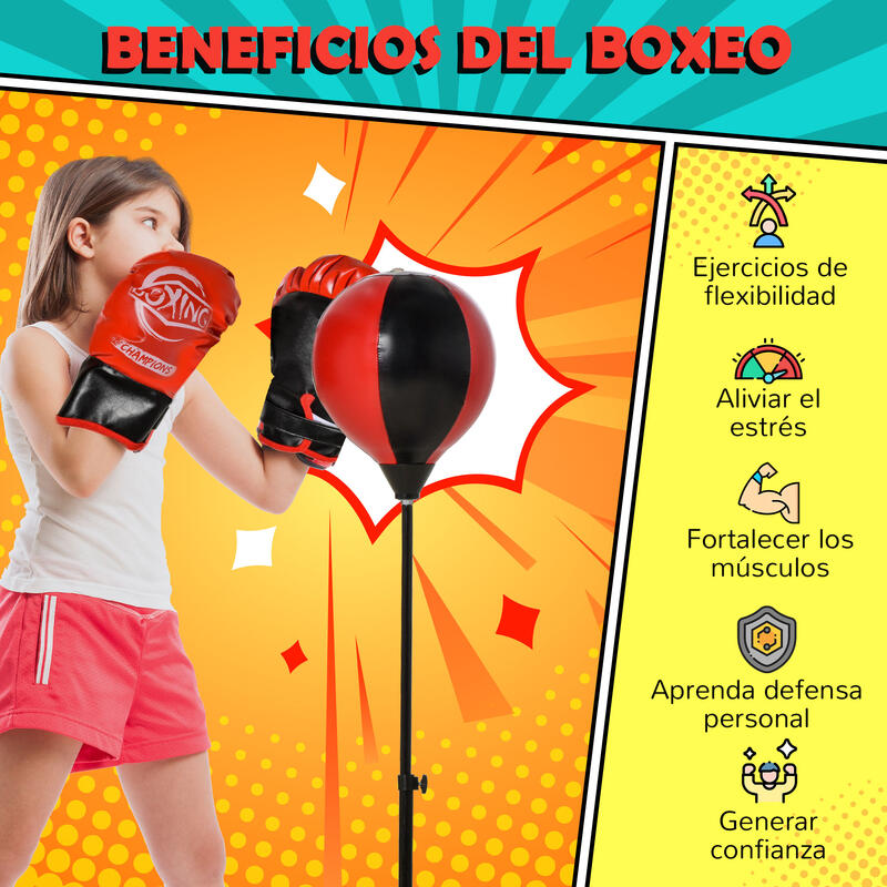 Saco de boxeo niños altura ajustable HOMCOM 33x33x109 cm rojo y negro