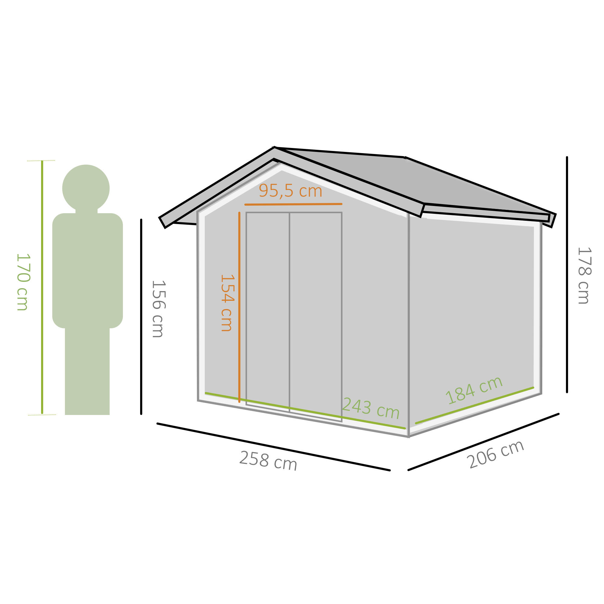 Caseta almacenamiento bicicletas Outsunny 258x206x178 cm Verde Oscuro 3/7