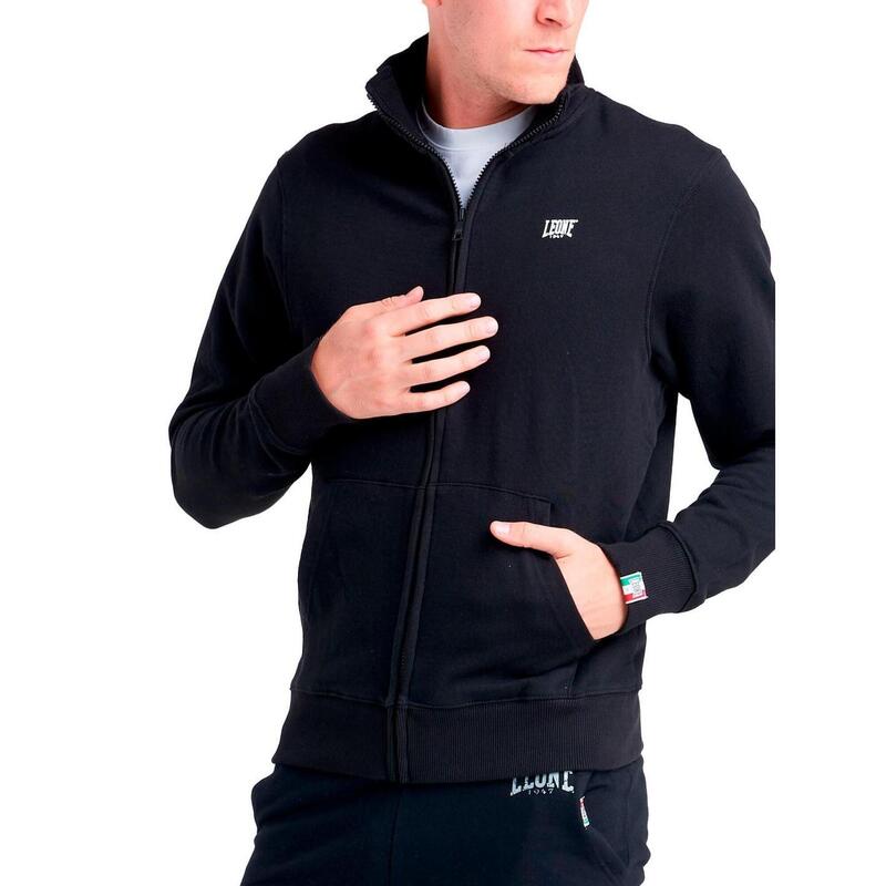 Sweatshirt homem com gola alta e Zipper completo com pequeno logotipo Basic