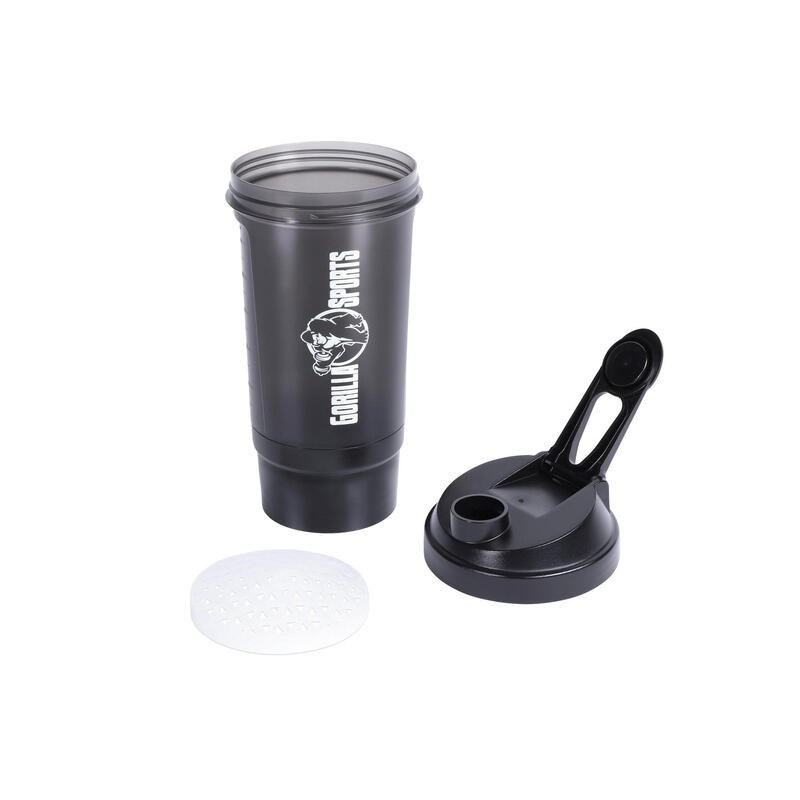 Shakebeker - Shaker - Met Poeder Opslag - 500 ml - Zwart