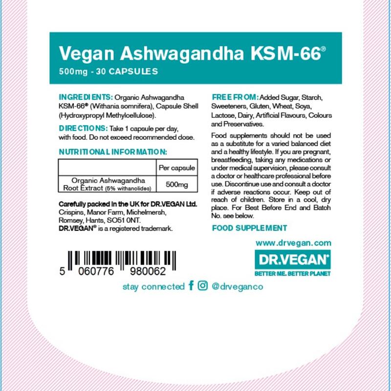 Vegan & Plant-Based Ashwagandha KSM-66 500mg (30 Caps)