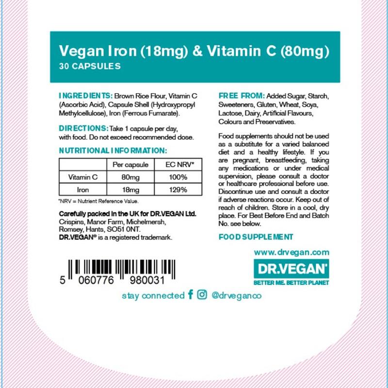 Vegan & Plant-Based Gentle Iron 18mg & Vitamin C 80mg (30 Caps)