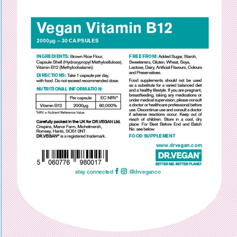 Vegan & Plant-Based Vitamin B12 2000ug (30 Caps)