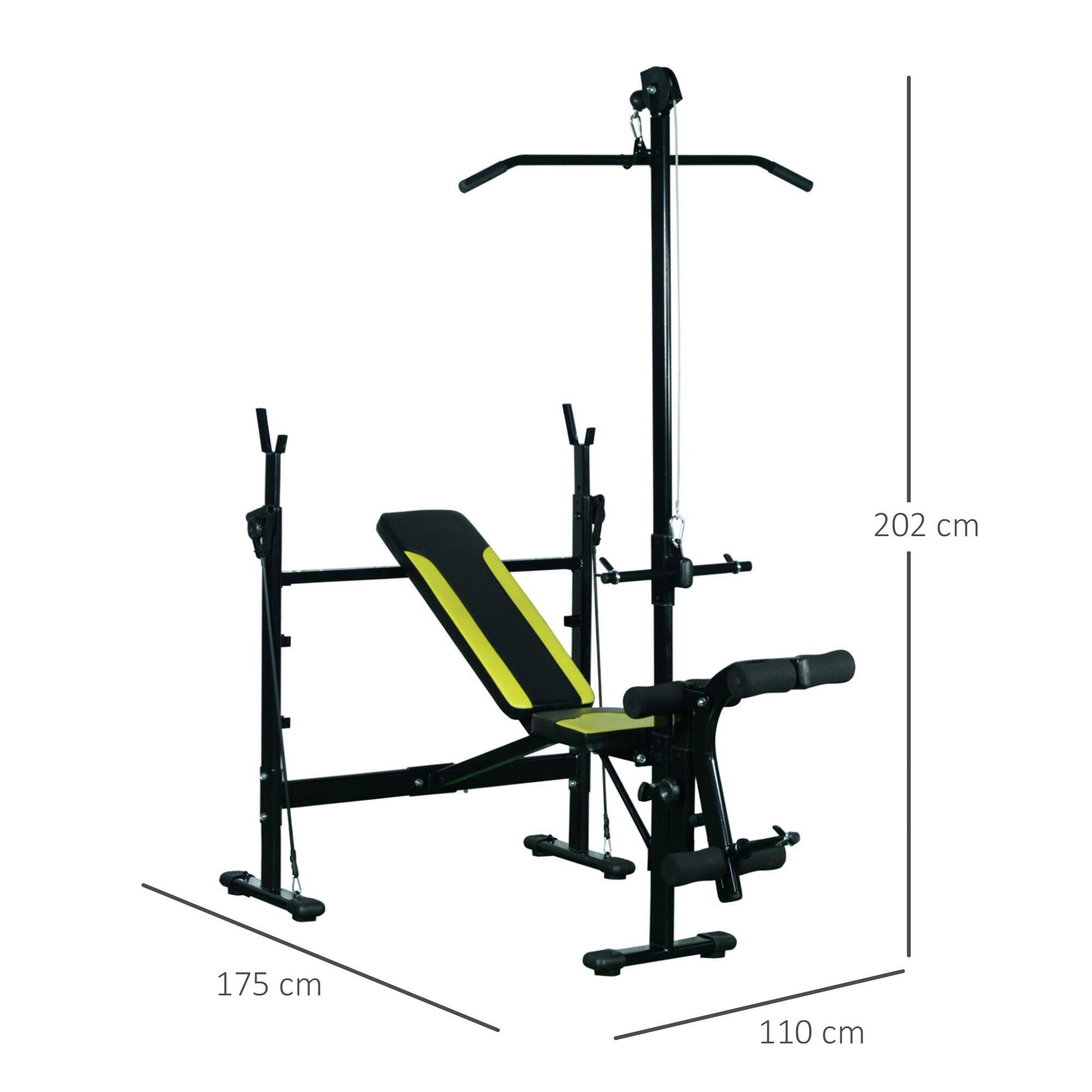 Banco de Pesas HOMCOM 175x110x202 cm Negro, Amarillo 3/8