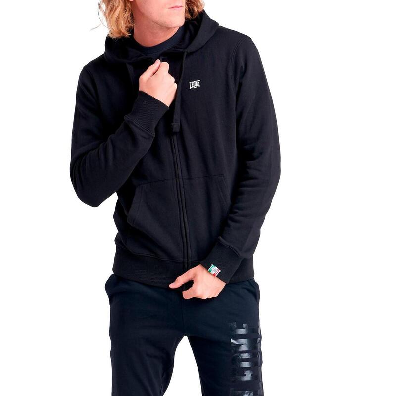 Sweat-shirt homme avec capuche et zip intégral petit logo Basic