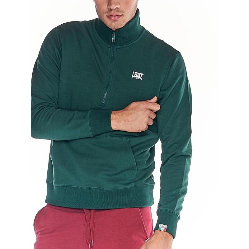 Sweatshirt homem com gola alta e meio Zipper com pequeno logotipo Basic