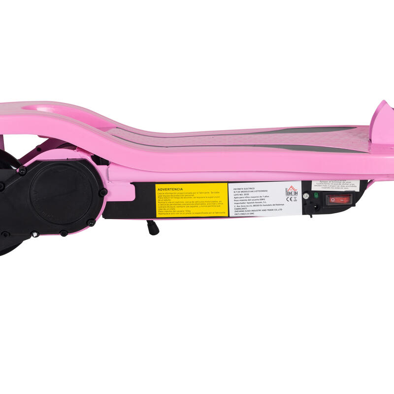 HOMCOM Patinete Scooter Eléctrico Plegable para Niños de 7-14 Años Máx. 50  kg con Altura Ajustable Interruptor de Arranque y Frenos 75x36x82-93 cm  Rosa