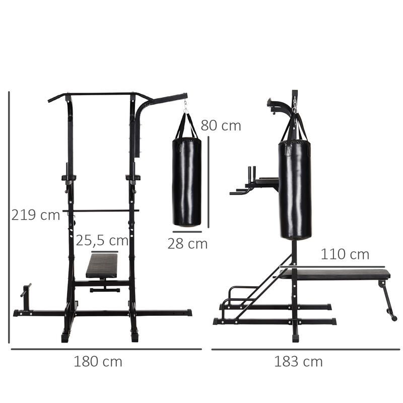 Estação de Musculação 180x183x219cm Preto HOMCOM