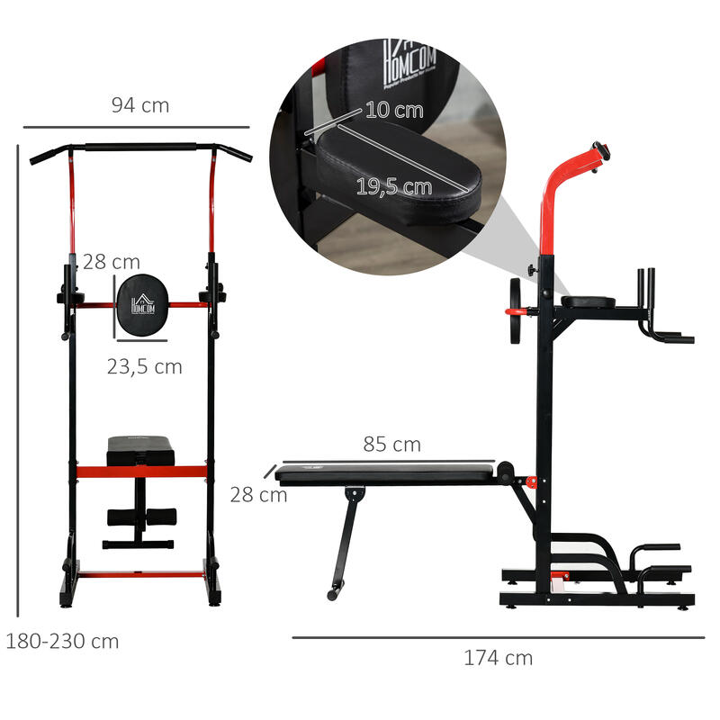 Estação de musculação 94cmx174cmx180-230cm Preto HOMCOM