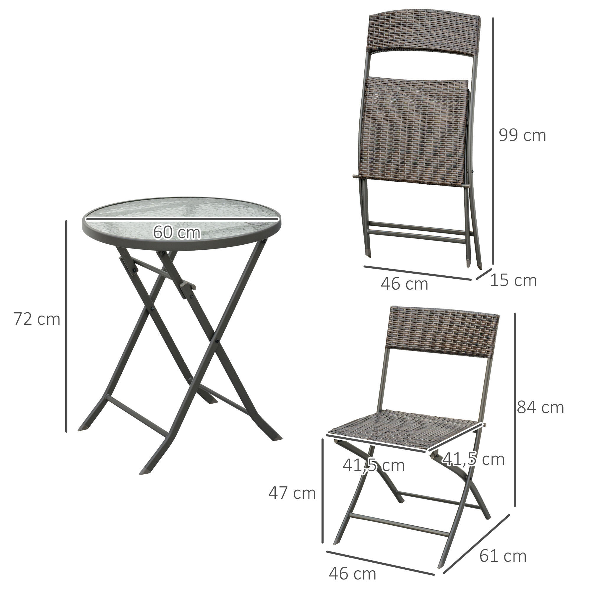 Conjunto de Móveis de Exterior Ф60x72cm / 61x46x84 cm Marrom Outsunny 3/7