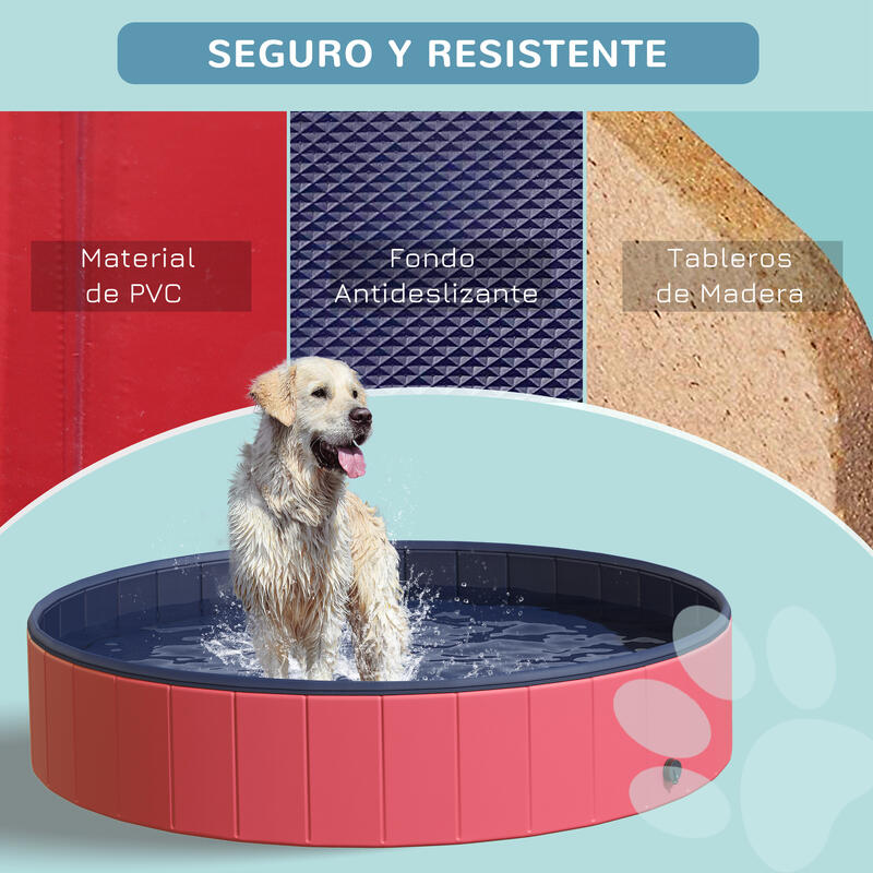 Piscina para Cães Dobrável 160x160x30 cm Vermelho e Azul PawHut