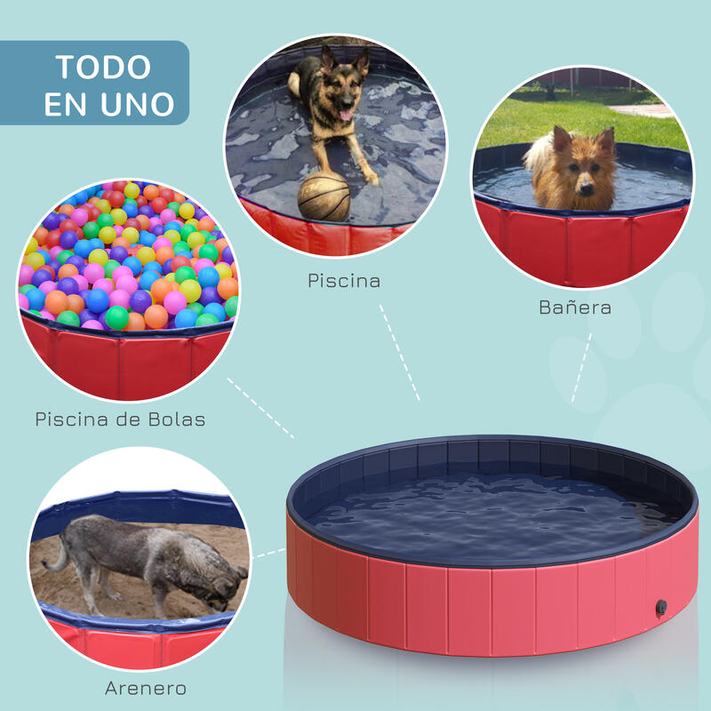 Piscina para Cães Dobrável 160x160x30 cm Vermelho e Azul PawHut