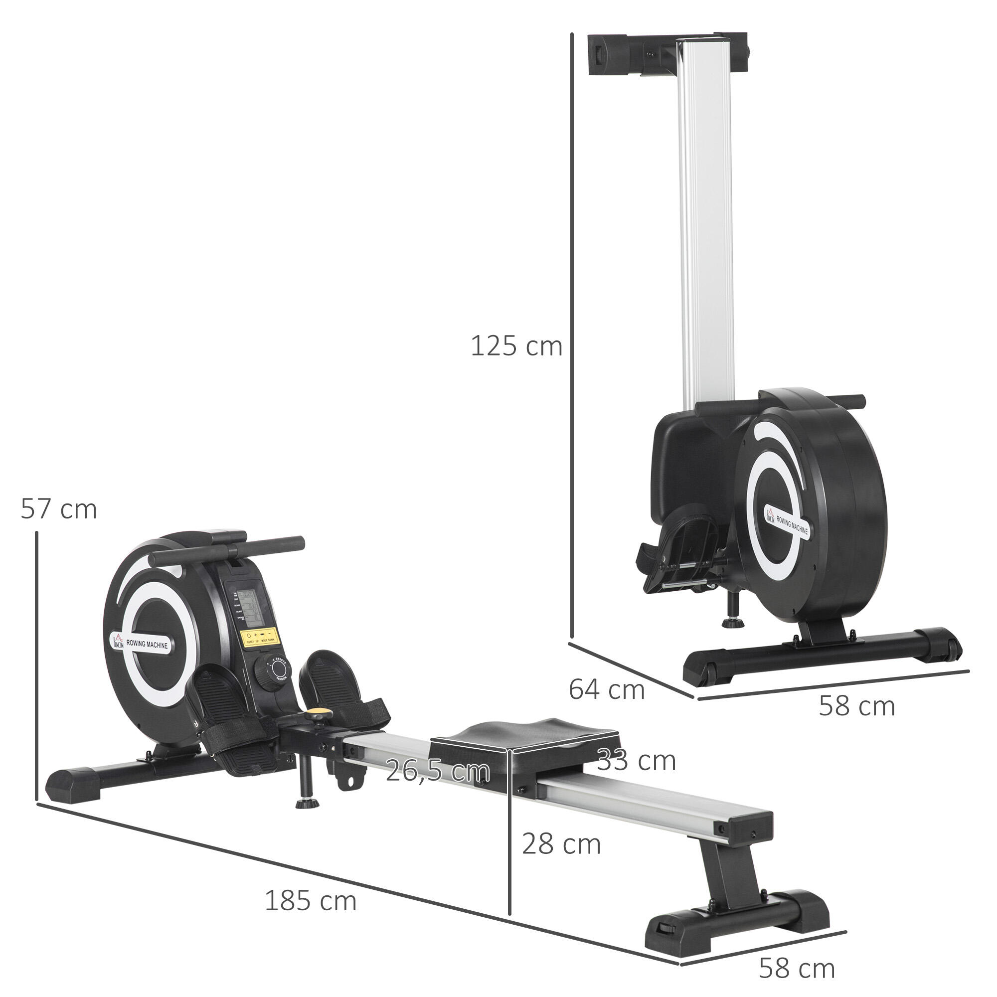 Máquina de Remo HOMCOM 185x58x57 cm Negro 3/7