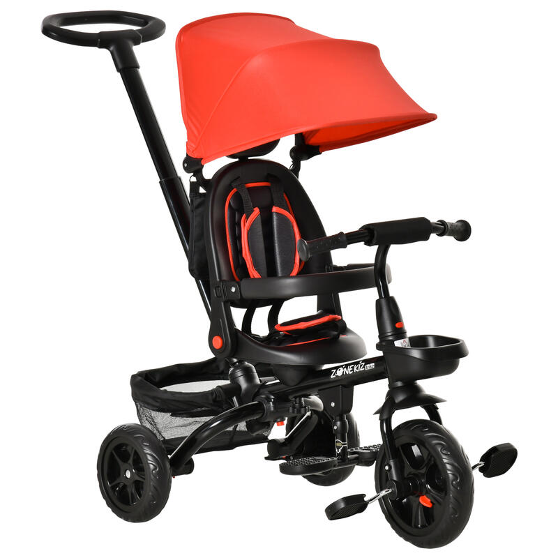 Triciclo para bebé con capota ajustable HOMCOM 111.5x52x98 cm rojo