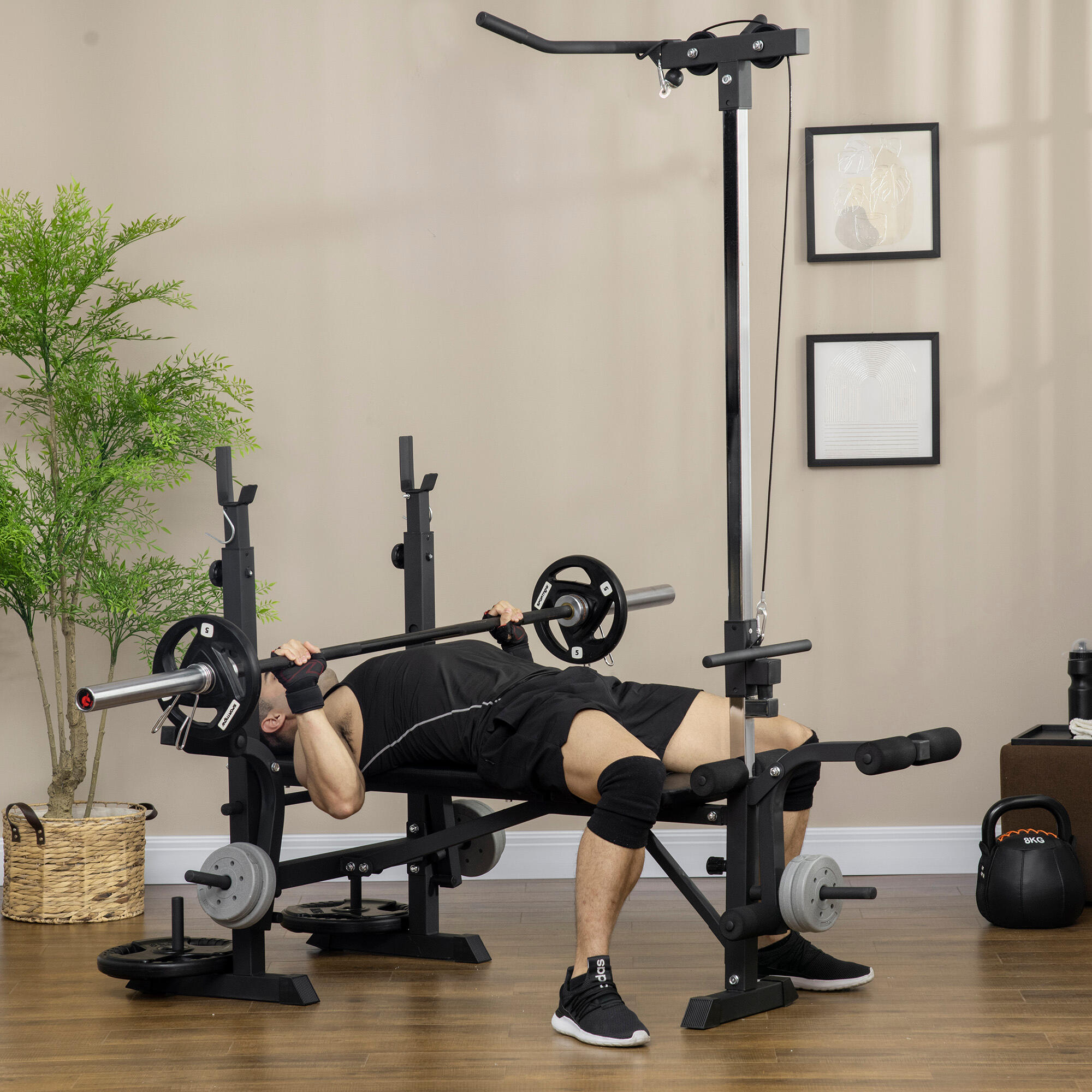 HOMCOM Panca Fitness con Squat Rack e Leg Extension 180x134x200 cm 2/8
