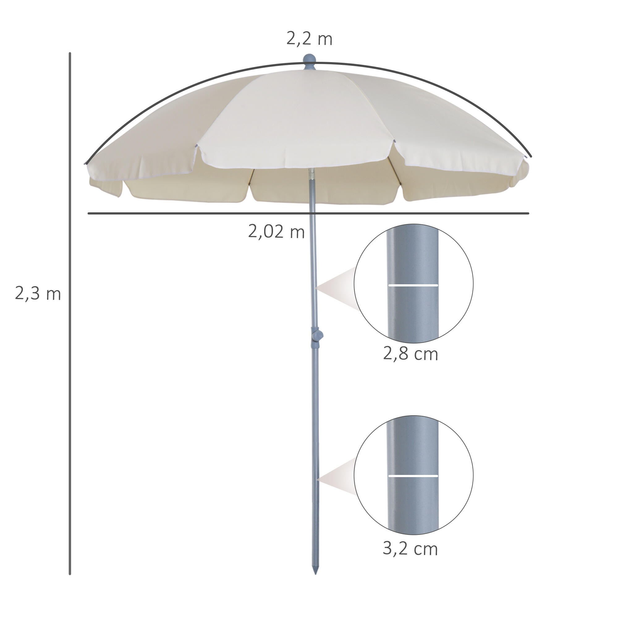 Sombrilla de Playa Outsunny 202x202x230 cm Beige 3/7