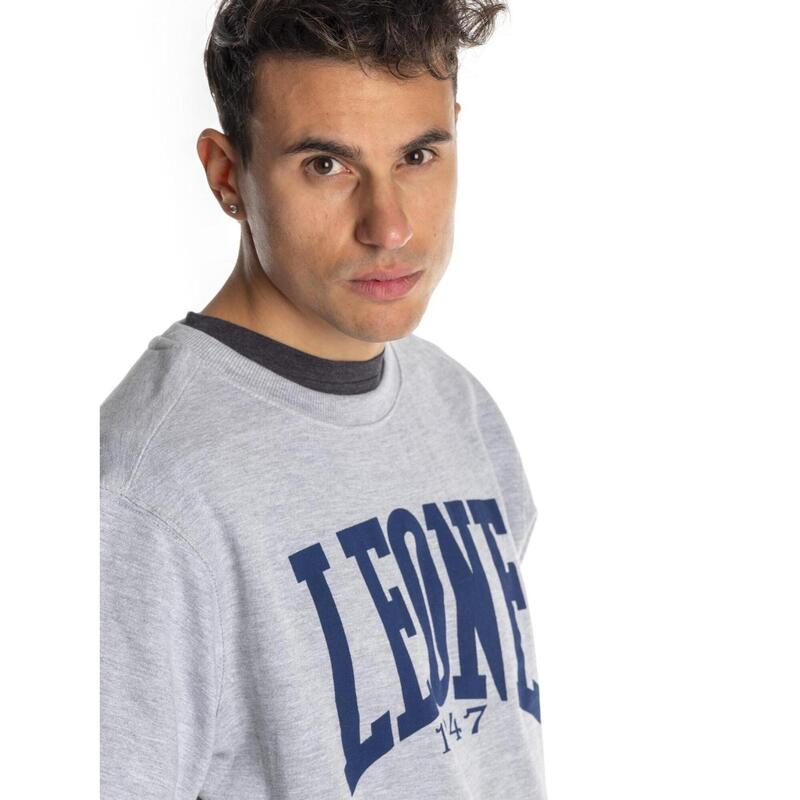 Sweatshirt homem bÃ¡sico com gola redonda e logotipo grande