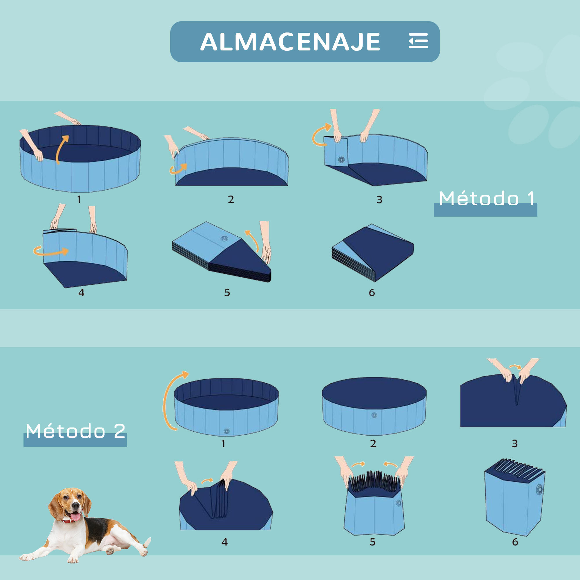 Piscina para Cães Dobrável 80x80x20 cm Azul PawHut 6/7