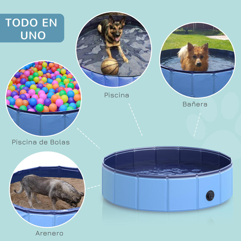 Piscina para Cães Dobrável 80x80x20 cm Azul PawHut