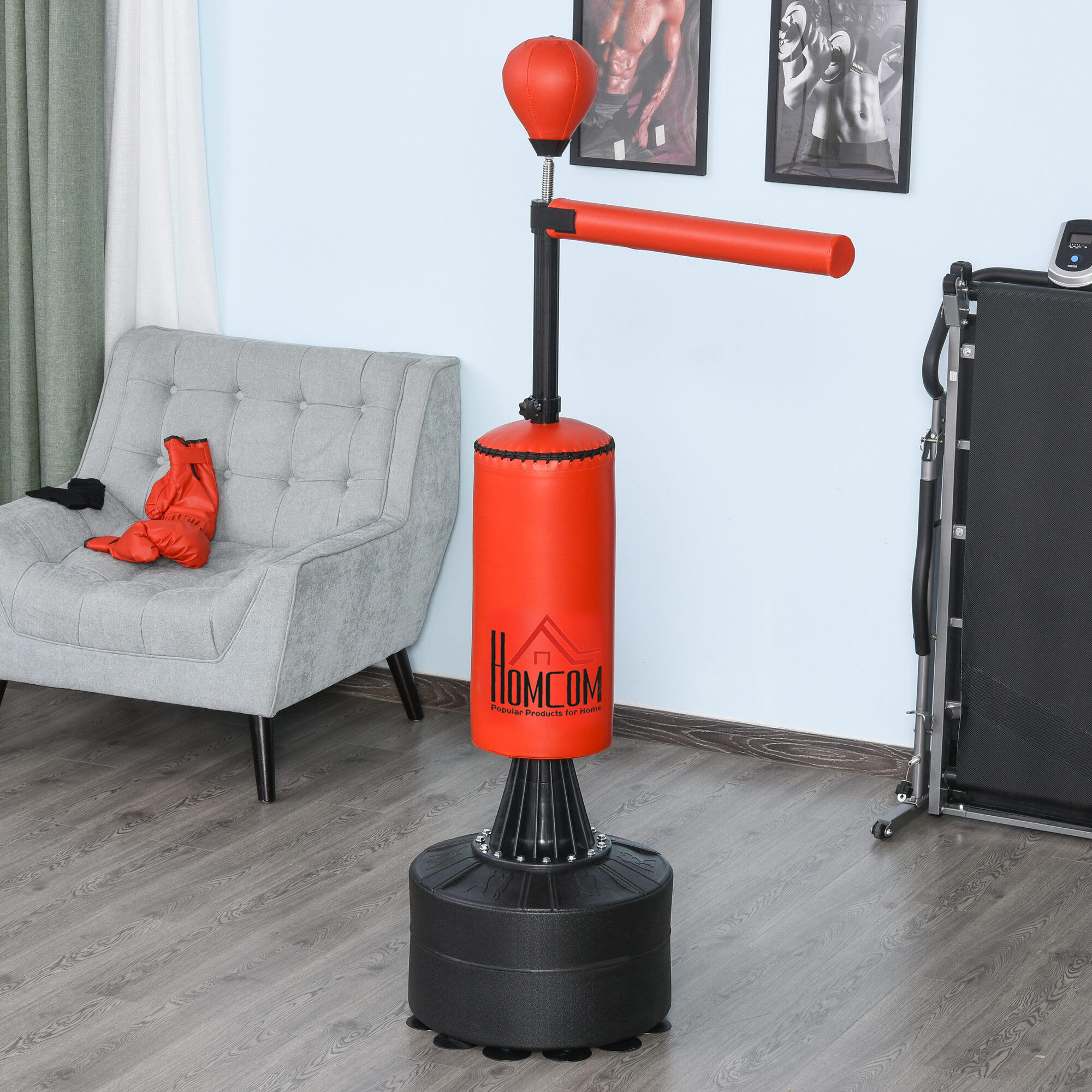 Saco de Boxeo de Pie HOMCOM 88x48x205 cm Negro y Rojo 2/7